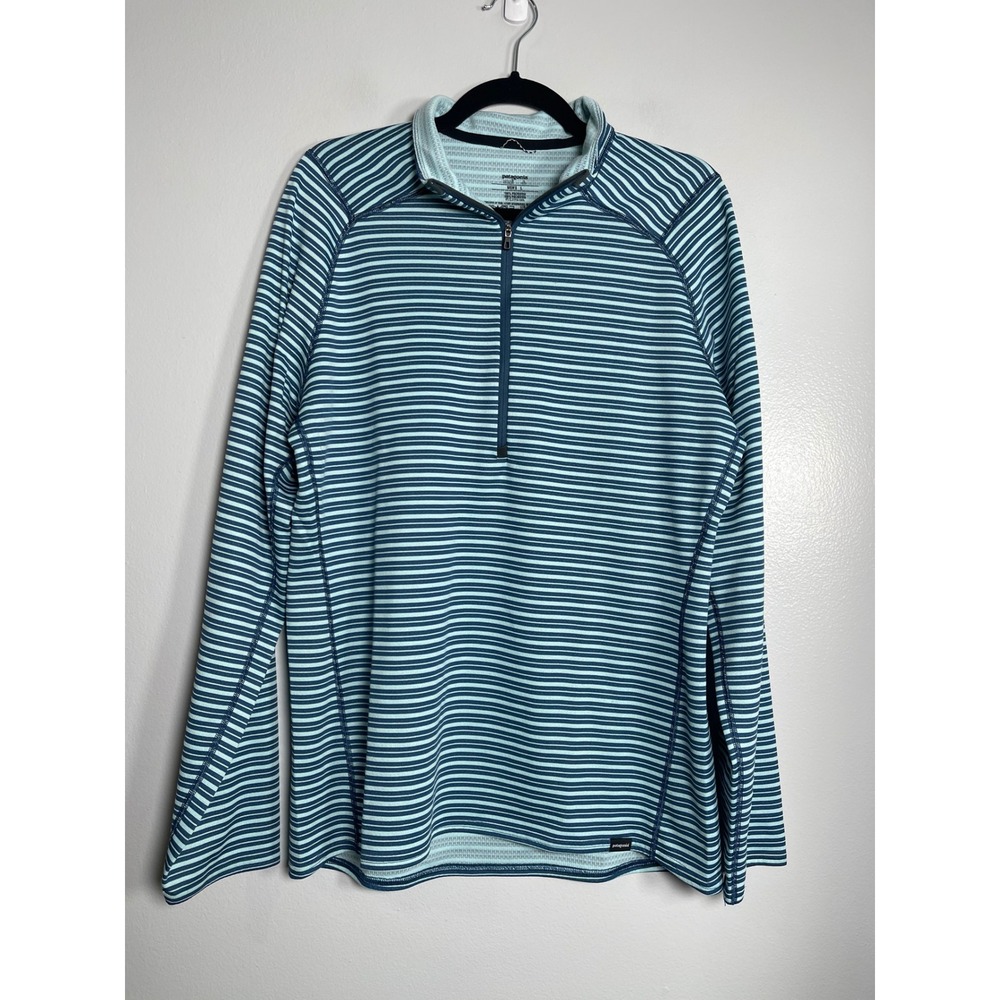 PATAGONIA Capilene 3 Midweight Quarter Zip Pullover Large Blue Striped‎ Gorpcore